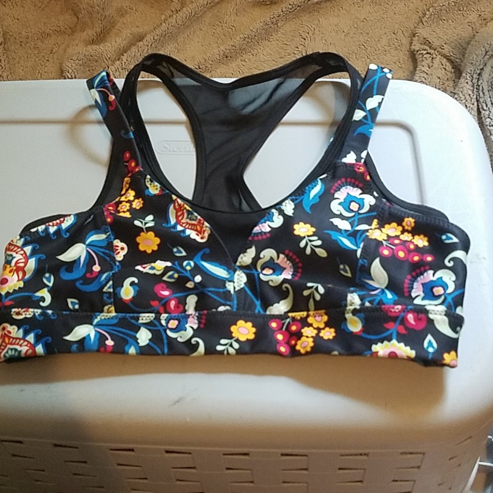 Flower print and mesh sports bra